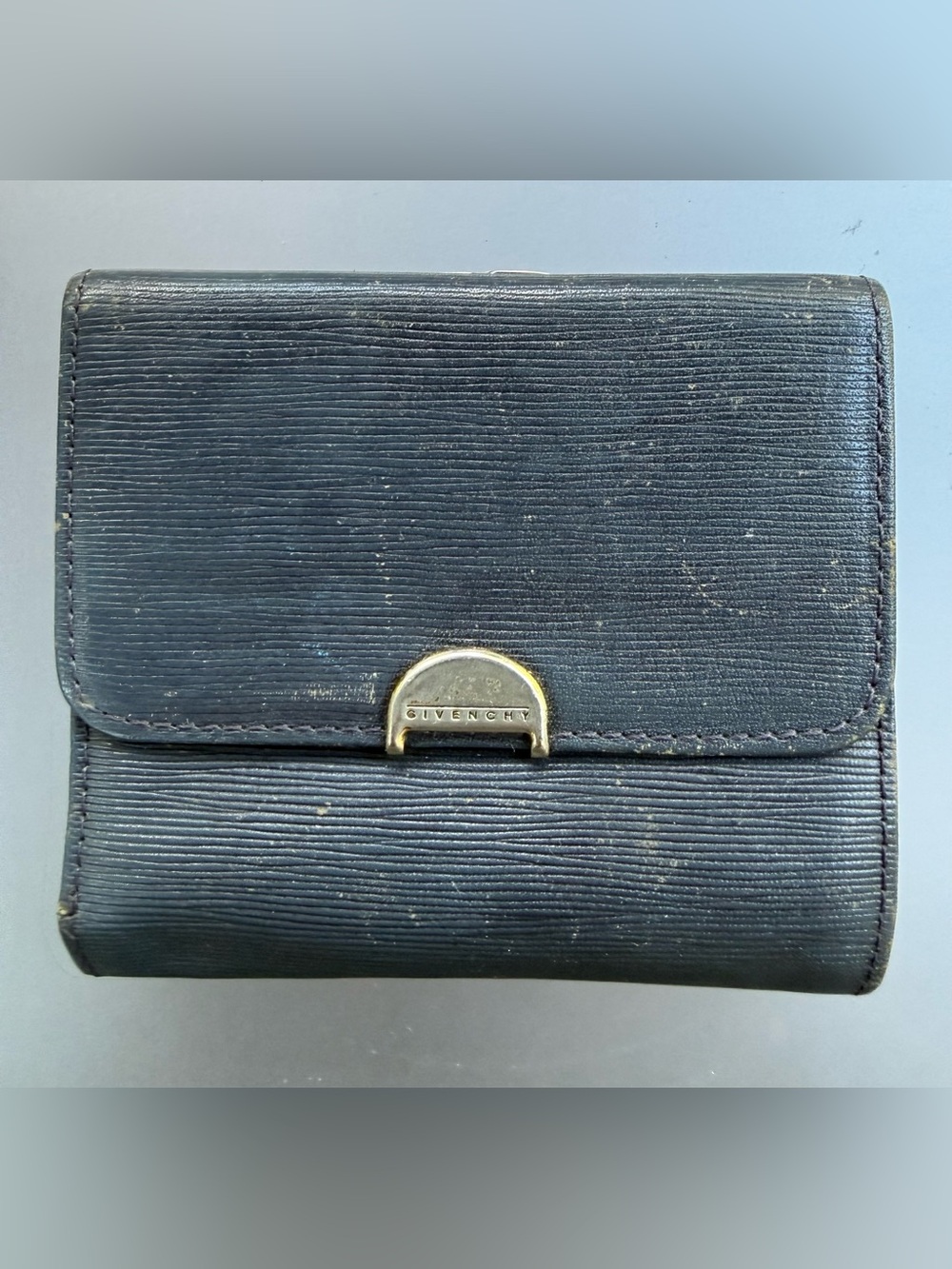 Givenchy Men's Textured Navy Leather Kiss Lock Wallet